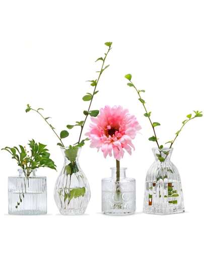 1pc Or Glass Bud Vase, Mini Clear Vintage Embossed Vases, Wedding Meubel Piece, Home Birthday Graduation Room Flower Vase