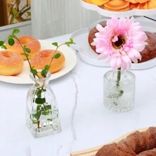 1pc Or 4pcs/Set Glass Bud Vase, Mini Clear Vintage Embossed Vases, For Wedding Center Piece, Party Or Home Decor, Gift Gifts Birthday Graduation Room Decor Flower Vase Glass Vase