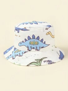TUTUYA Baby Toddler Sun Hat, Breathable Kids UV Protection Hat With Large Brim, Boys Girls Dinosaur Print Sunhat, Blue & White