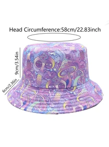 Fashionable Mushroom Printed Unisex Reversible Bucket Hat, Hip Hop Y2K Style Cap