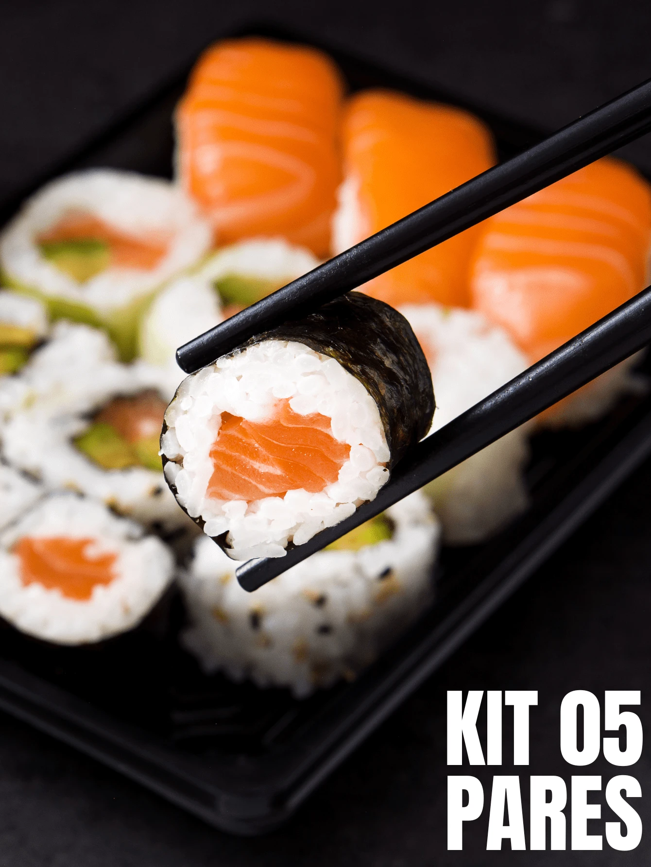Kit 5 de Hashi 24cm Preto Premium Conjunto Jogo Par Palitinho Pauzinho de Sushi Comida Japonesa Raxi Haxi - Preto - Visão 1