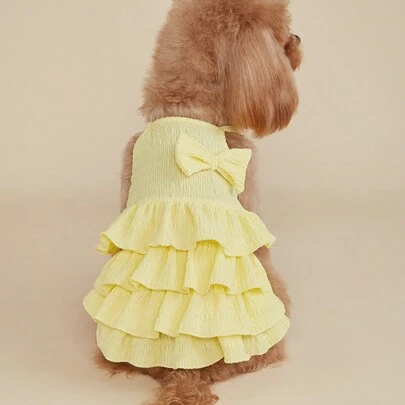 1pc Spring/Summer Pet Clothes For Small Dogs & Teddy, Cat Patterned Princess Dress With Layered Puffy Skirt And Candy Colors