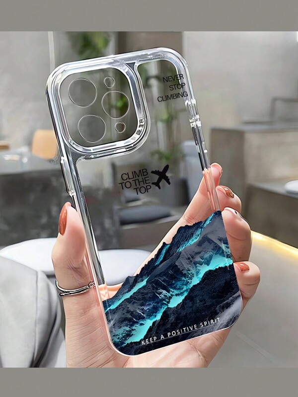 1pc TPU Material Mountain & Blue Glow Pattern Silicone Shockproof Phone Case For IPhone