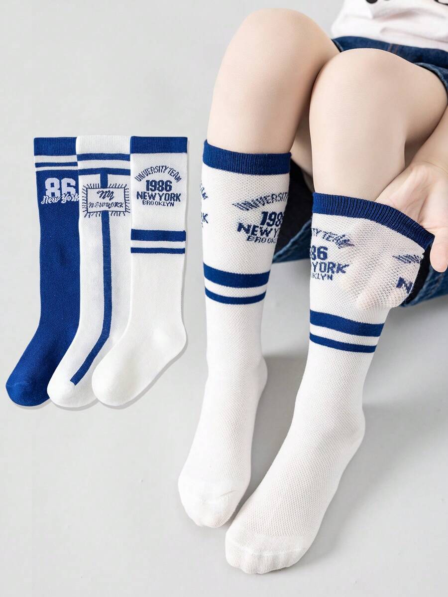 3 đôi tất cao đến đầu gối sọc mỏng dành cho cả nam và nữ mùa hè màu xanh trắng kỹ thuật số, thấm hút ẩm, chống lạnh khi chơi thể thao, phong cách đường phố hợp thời trang cho nam nữ tuổi teen, thích hợp cho giày chạy bộ, bộ sưu tập mùa thu mới - Nhiều màu - Xem 1