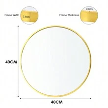 LIVINGANDHOME Living And Home Nordic Round Bathroom Framed Mirror Wall Hanging - Gold - View 8