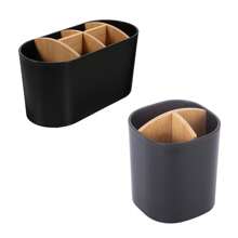 Bamboo Slots Toothbrush Holder ,Wood Toothpaste Holder Stand Electric Toothbrush Storage Box Kitchen Utensil Holder For Vanity Bathroom Counter Organizer - Multicolor - View 1