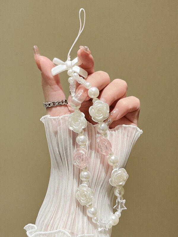 1pc Pink Rose Flower Style Bracelet, French Rose, Cute, For Summer. The Bracelet Is Versatile And Can Be Used As A Black Matte Style Phone Chain, Key Chain, Or Earphone Connector Rope. It Is Lively And Cute With Tulips, Faux Pearls, Colorful Beads, Ins Ghost, And Playful Styles. Clear Three-Dimensional Bead Bracelet, Simple Texture Bracelet, Hanging Rope Key Chain, Hanging Rope, Camera Decoration, Flower Heart Bear, Floral Key Chain, Flower Beads Heart-Shaped, Transparent Heart-Shaped Bracelet, Long Rope Decoration, Accessories, Gradient Flower Rope, Simple And Personalized Gradient Jewelry, Decorative Mobile Phone Case Chain Accessories, Rope. Gifts For Mother, Family, Friends, Birthday, Holiday Phone Charm