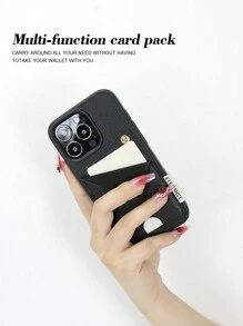 1pc Fashionable Black Card Holder Shockproof PU Leather Stand Phone Case Compatible With Apple IPhone 15 14 13 12 Pro Max Plus - Black - View 7