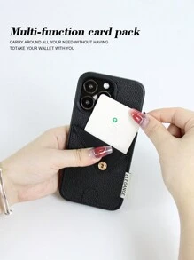 1pc Fashionable Black Card Holder Shockproof PU Leather Stand Phone Case Compatible With Apple IPhone 15 14 13 12 Pro Max Plus - Black - View 4