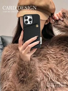 1pc Fashionable Black Card Holder Shockproof PU Leather Stand Phone Case Compatible With Apple IPhone 15 14 13 12 Pro Max Plus - Black - View 3