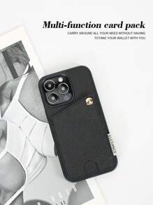 1pc Fashionable Black Card Holder Shockproof PU Leather Stand Phone Case Compatible With Apple IPhone 15 14 13 12 Pro Max Plus - Black - View 9