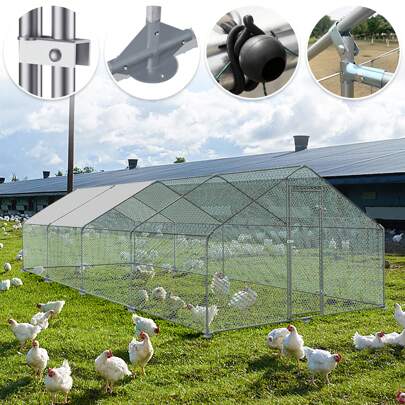 LILIIN Chicken Coop, Outdoor Enclosure, Free-Range Enclosure, Chicken House, Chicken Coop, Outdoor Fence, Door With Lock, Galvanized Steel Frame, Coated PE Shade Roof, Used For Chickens, Poultry Houses, Bird Cages, Small Animals 3x2x2m / 3x4x2m / 3x6x2m / 3x8x2m