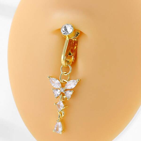 1 Pieza de falso piercing de ombligo con mariposa, fijado en la piel como un clip, regalo para mujer