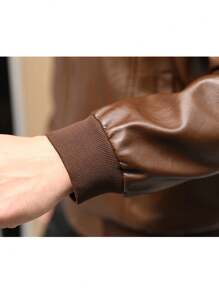 Chamarra de piel sintética negra para hombre - Marrón - Ver 7