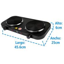 IUSA GROUP Parrilla Eléctrica 2 Quemadores de Disco, 2000 W Color Negro