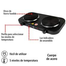 IUSA GROUP Parrilla Eléctrica 2 Quemadores de Disco, 2000 W Color Negro