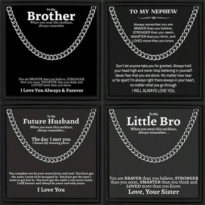 1pc Personalized Single Round Box Link  Chain "To My Little Bro" Men Necklace With Card And Gift Box, Festival Present