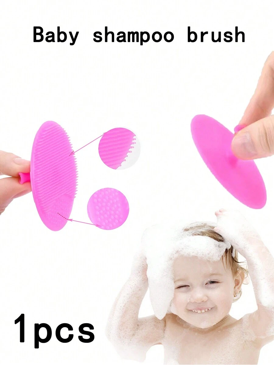 1pc Silicone Baby Shampoo Brush Soft Bath Brush Baby Skin Exfoliating Sponge Bathing Tool, Random Color - Multicolor - View 1