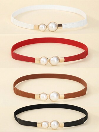 2件套女士时尚仿珍珠钩扣腰带，带松紧带，适合搭配连衣裙、毛衣、裤子、复古风和日常装扮，适合万圣节、夏季、秋季、上学、万圣节等场合。