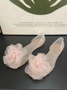 Women's Summer Flat Flower Sandals, Beach Travel Vacation Jelly Shoes, Crystal Plastic Beach Slippers, Open Toe Slip-On