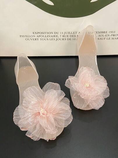 Dép xăng đan hoa đế bằng mùa hè cho nữ, Giày Jelly du lịch bãi biển, Dép nhựa pha lê đi biển, Dép xỏ ngón hở mũi