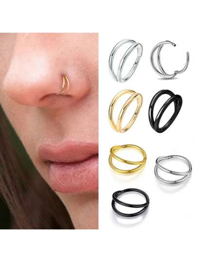 1 件双鼻中隔环鼻环鼻圈软骨环耳环穿孔鼻开口堆叠环鼻环 16G 18G 20G 6/8/10mm，鼻环鼻中隔穿孔器鼻环穿孔铰链段环耳轮穿孔男女通用身体首饰，3 层铰链鼻中隔鼻环，鼻穿孔首饰耳轮软骨耳屏耳环穿孔首饰女士