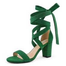 Women's Lace Up Heels 3 Inch Chunky Block Heel Strappy Sandals - Green - View 1