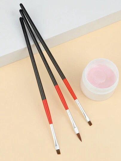3 Sets Of Nail Brush Red And Black Paint Wood Phototherapy Pen Oblique Combination Pen Long Carved Painting Pen Pull Pen Hook Pen Nail Brush Set