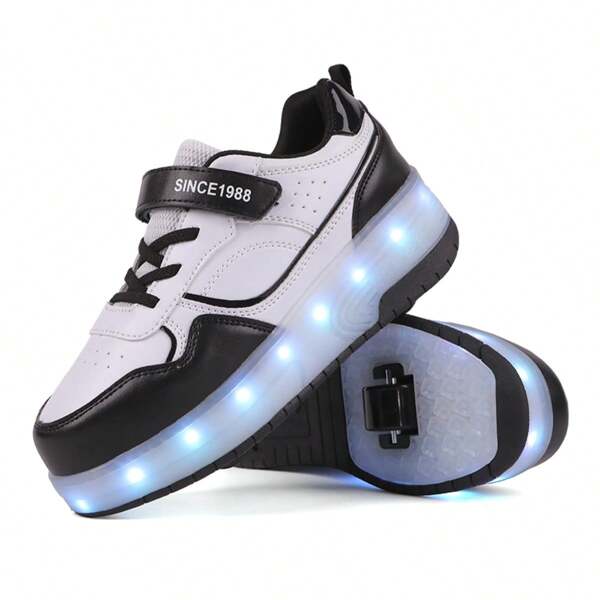 Children's Outdoor Sports Fashionable Casual Usb Charging Roller Skates Shoes, With Extensible Wheels For Walking And Skating