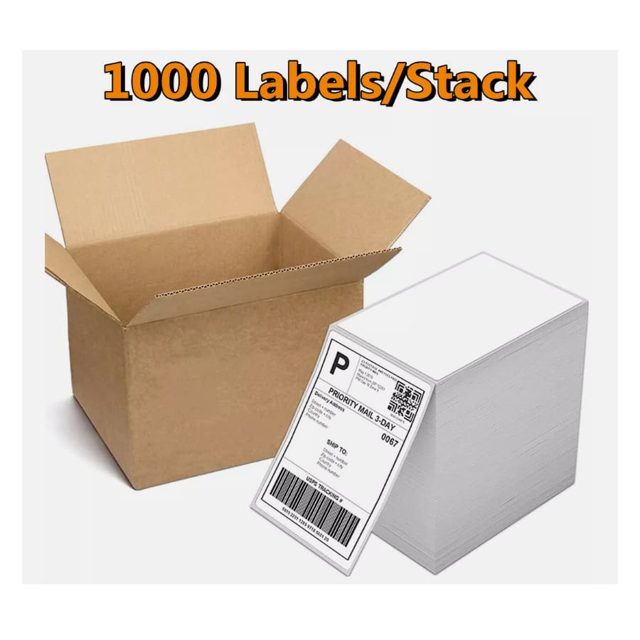4x6" 100x150mm Fanfold Direct Thermal Blank Shipping Address Self-Adhesive Labels Perforation Between Labels 1000/Stack Compatible With Zebra, Fargo, Elton, Datamax, Sato, Intermec, NEX And Other Direct Thermal Printers - White - View 1