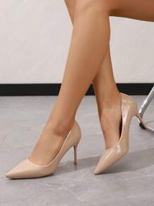 裸色細高跟鞋，尖頭女鞋，適用於春秋季正式場合，時尚百搭 - 杏色 - 查看 3