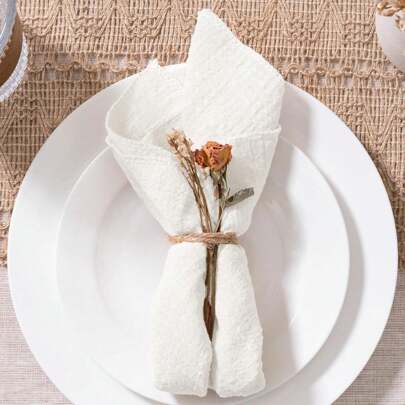 6/12 件柔软镶边方形彩色餐巾，42x42 厘米/16.5*16.5 英寸，适合新年、婚礼、派对和休闲餐桌装饰，保护桌子免受水滴和污渍侵害，可用作西式垫、婴儿淋浴桌布和餐垫，白色