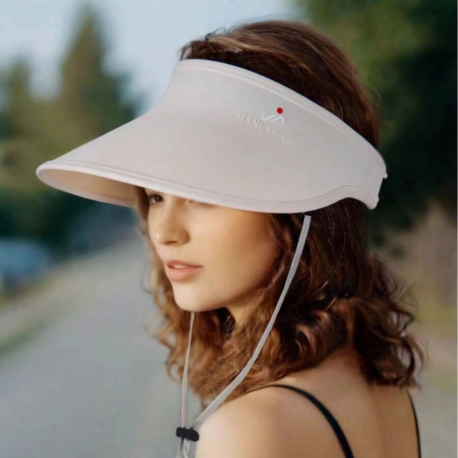 1頂夏季防曬寬邊帽，無縫邊緣鋪陳防曬和防紫外線。這款遮陽帽存放時為空的頂部帽子 - 白色 - 查看 1