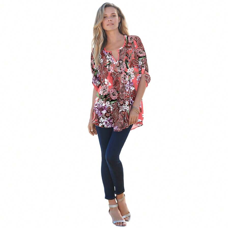 Blusas Extra Grandes - JARDÍN DE PAISLEY DE CORAL DEL ATARDECER - Ver 1