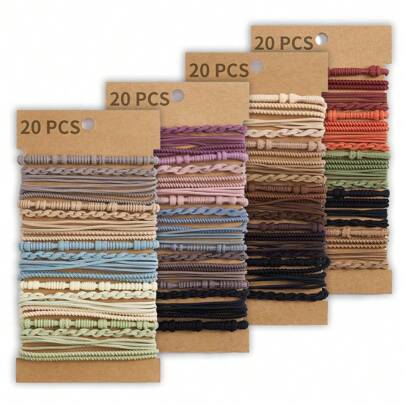 Boho 20pcs Women Bohemian Style Elastic Hair Ties & Bracelets, Multifunctional Soft Hair Ties, Various Styles Ponytail Holder,Dopamine Ponytail Holders Hair Elastics Hair Rubber Bands Scrunchies Hair Rope, Hair Bobbles Hair Accessories Head Accessories Elastic Band