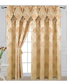 1pc Luxury Fancy Jacquard Room Darkening Modern Curtain Panel 54 By 84-Inch With Attached Waterfall Valance Modern Semi-Blackout For Living Room Bedroom And Dining Room Many Colors To Choose From Beige Gold Sage Green Light Taupe And Burgundy. - 米色 - 查看 1