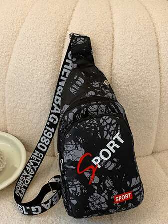 1PC Children's Black And Red Fashionable Small Shoulder Bag, Children's Chest Bag For Summer Vacation And Travel, Suitable For Travel, Shopping, Travel And Daily Life, Ideal Gift For Children