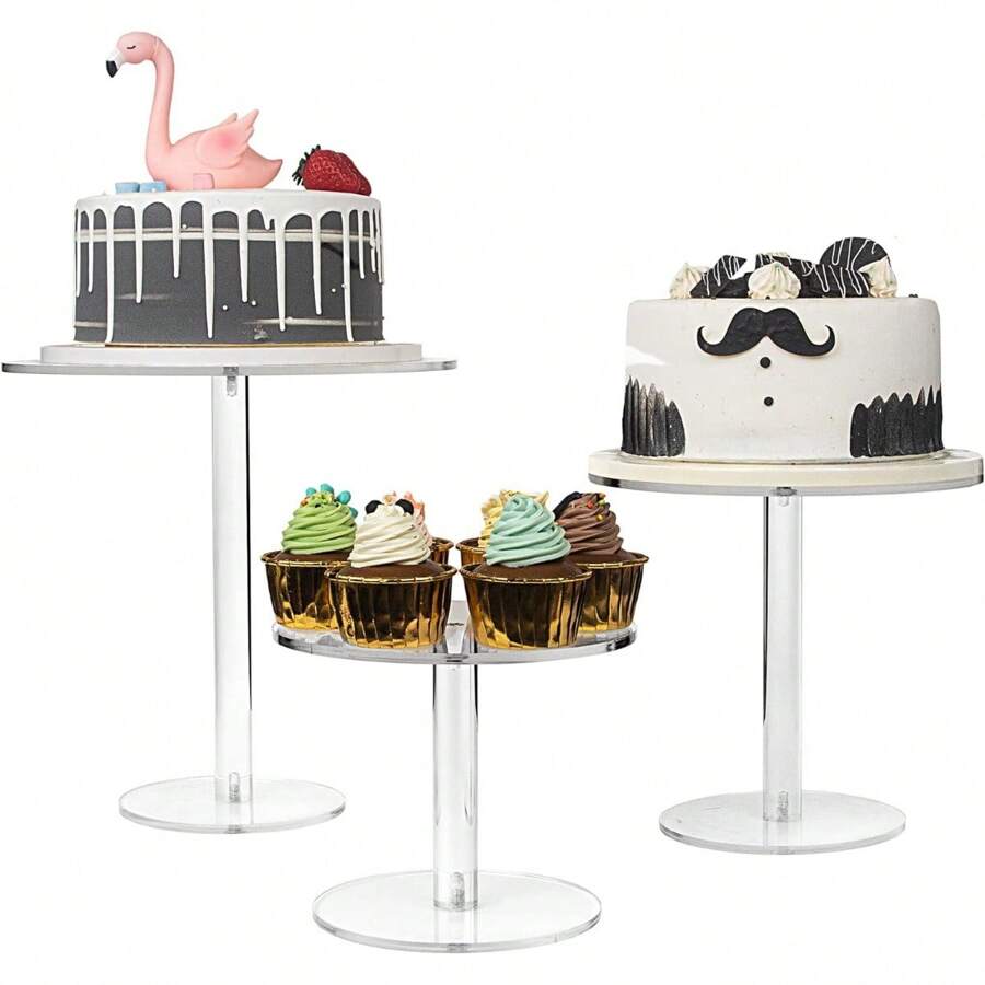 1/3/6 pièces Support à gâteau en acrylique, présentoir rond transparent pour cupcakes pour table de dessert, support surélevé pour gâteaux, desserts, cupcakes, bonbons pour mariage, événement, anniversaire, support pour cupcakes, desserts, gâteaux, pizza, cuisine, cadeau de Noël