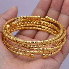 Conjunto de 6 pulseras rígidas con cuentas abiertas chapadas en oro de 24k, joyería clásica y elegante para mujeres en Dubái, Europa, América y África