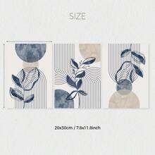 Set Of 3 Bohemian Navy Blue & Beige Abstract Geometric Line & Floral Wall Art Prints, Boho Botanical Geometric Shapes Print Poster, Medieval Print, Ideal Gift For Bedroom Living Room Hallway Wall Art, Wall Decor, Room Decor, Home Decor, Unframed,Canvas Gifts Birthday Graduation Coastal Decor Coastal Decor Beach Decor