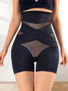 Women High-Waist Mesh Splicing Sculpting Panties With Tummy Control, Butt Lifting, Waist Cinching And Anti-Glare Properties (Suitable For Postpartum Recovery And Preventing Slipping)