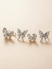 1 chiếc kẹp tai hình bướm thời trang tối giản bằng đồng và đá khối, trụ bằng thép không gỉ, thích hợp để xỏ khuyên sụn và dái tai - Bạc - Xem 6