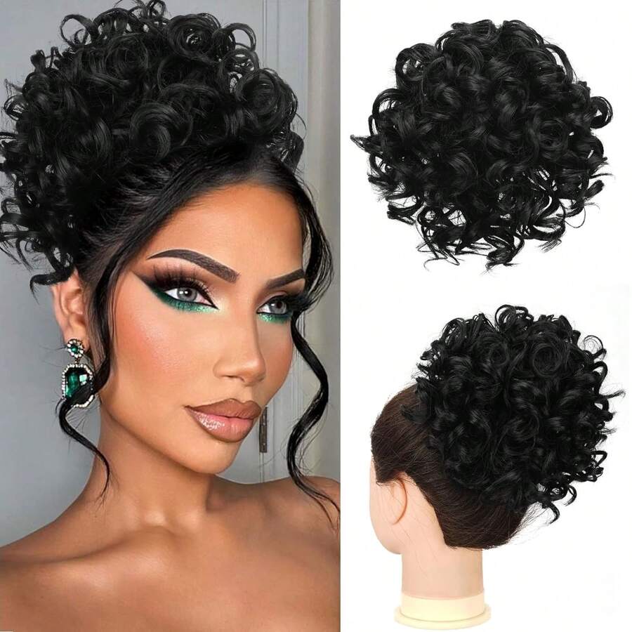 Extensión de cola de caballo corta y rizada para moño desordenado con cordón elástico para mujeres con cabello fino, fibra sintética de alta temperatura de 80g para piezas para el cabello flojo