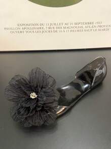 Women's Summer Sandals Flat Flower Beach Vacation Jelly Shoes Crystal Plastic Beach Casual Slip-On Peep Toe Shoes - Black - View 6