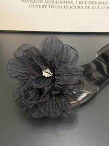 Women's Summer Sandals Flat Flower Beach Vacation Jelly Shoes Crystal Plastic Beach Casual Slip-On Peep Toe Shoes - Black - View 7