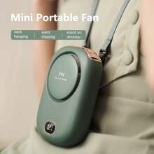 1pc Rechargeable 2000mAh Fashionable Neck Hanging Fan, Holiday Essentials, Silent And Long-Lasting Waist Hanging Fan, Adjustable Wind Speed In 3 Gears,With Neck Rope - Green - View 2