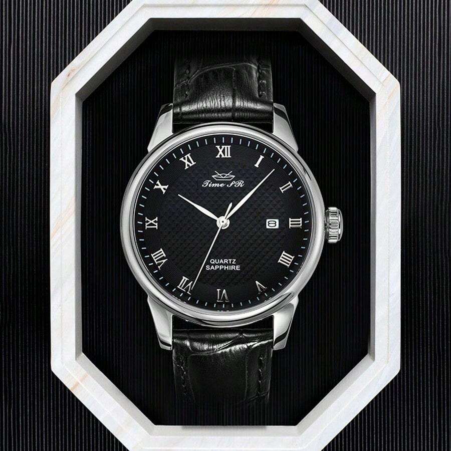 Jime PR 1 Máy Tính Nam Công Sở Thời Trang Gương Sapphire Thương Hiệu Đồng Hồ Thạch Anh Cao Cấp Phong Trào 3ATM Dây Da Chống Thấm Nước Đồng Hồ Nam - màu đen - Xem 1