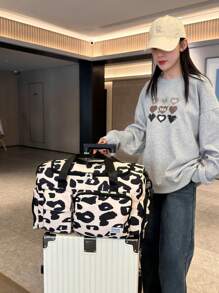 新款通勤大容量多功能旅行包，男女通用时尚休闲包，情侣旅行包，情人节礼物，防水面料，夏季干湿分离，耐用易折叠和扩展拉链封口包，带鞋隔层，适合学校、学校配件、学校用品 - 黑與白 - 查看 12