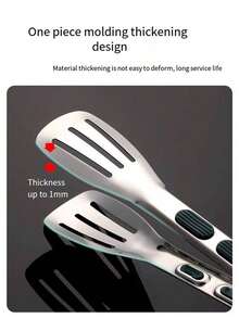 1pc Stainless Steel Silicone Non-Slip BBQ Tongs, Kitchen Cooking Food Clip For Grilling Steak, Barbecue, Bread, Cake, Etc. Suitable For Commercial Use - Silver - View 5
