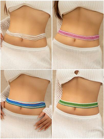 8pcs Vintage Bohemian Style Colorful Beaded Belly Chains, With Basic Minimalist Seed Bead Waist Chain, Women Fashion Jewelry For Everyday Wear And Beach Vacation Decoration Body Chain Set Gift